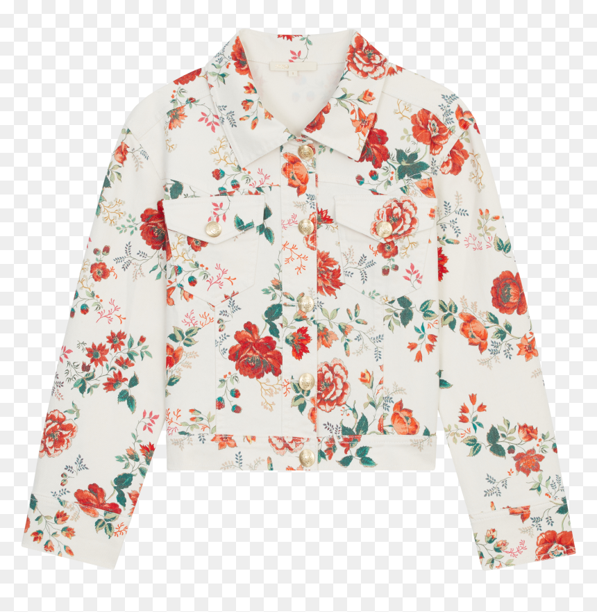 Denim Jacket With Floral Print - Jacket, HD Png Download - floral print png