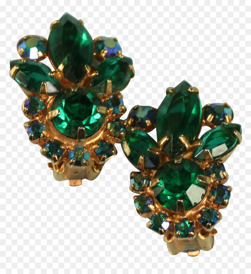 Vintage Green Rhinestone Clip Earrings Juliana D & - Crystal, HD Png Download - opal png