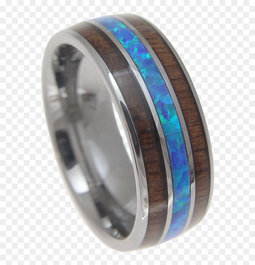 Men"s Tungsten Wedding Band With Blue Opal Middle & - Tungsten Koa Wedding Bands, HD Png Download - opal png