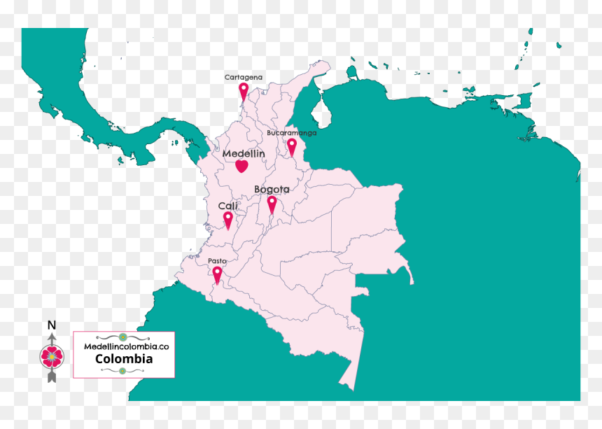 Transparent Map Of Spain Clipart - Medellin Colombia On A Map, HD Png Download - colombia map png