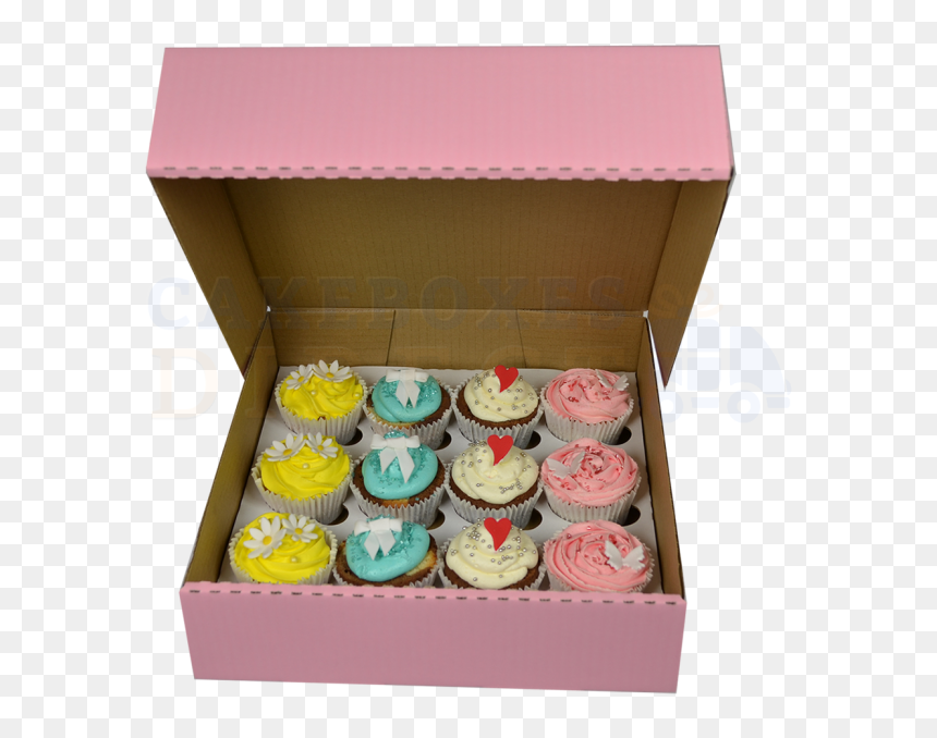 12 Cupcake Box (pink) With 6cm Dividers - Box Of 12 Cupcakes Price, HD Png Download - pink cupcake png