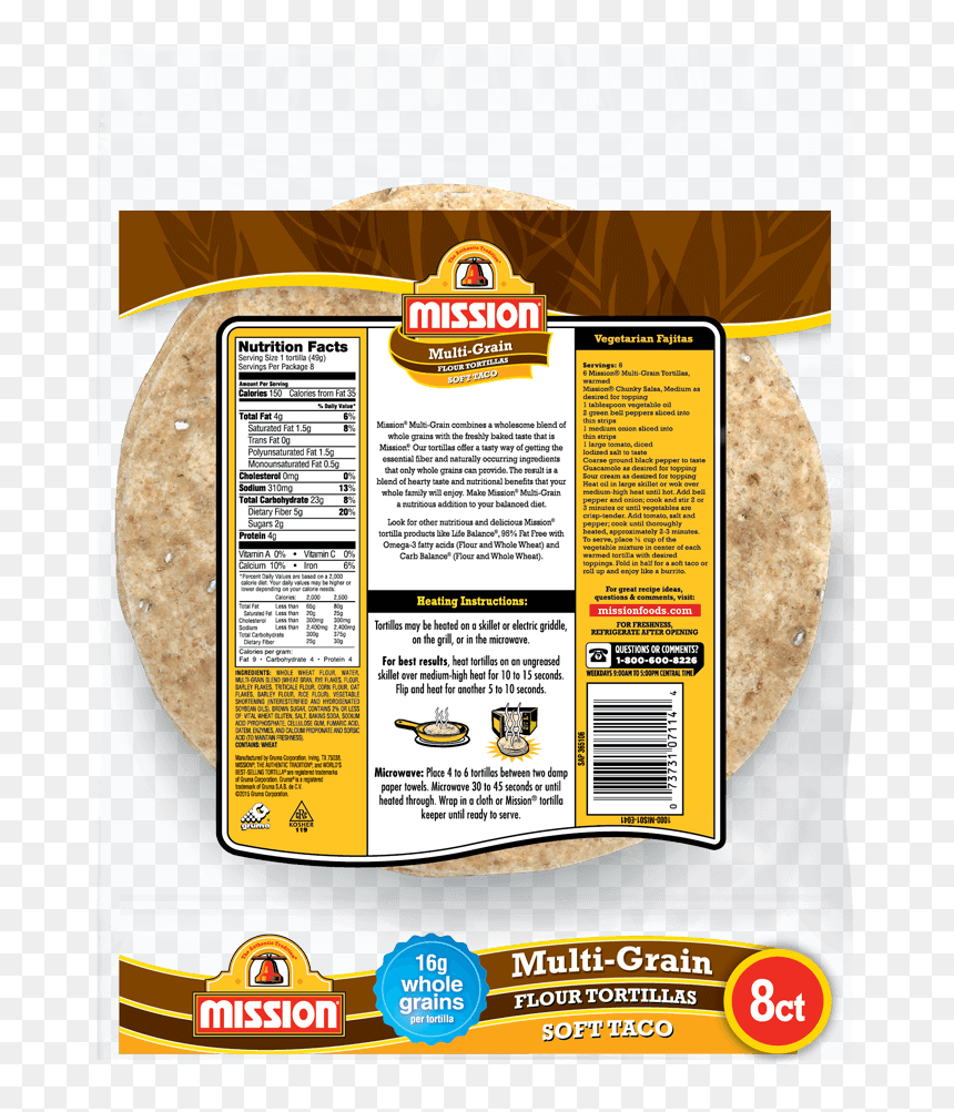 Multigrain Soft Taco Flour Tortillas Mission Foods, HD Png Download - tortillas png