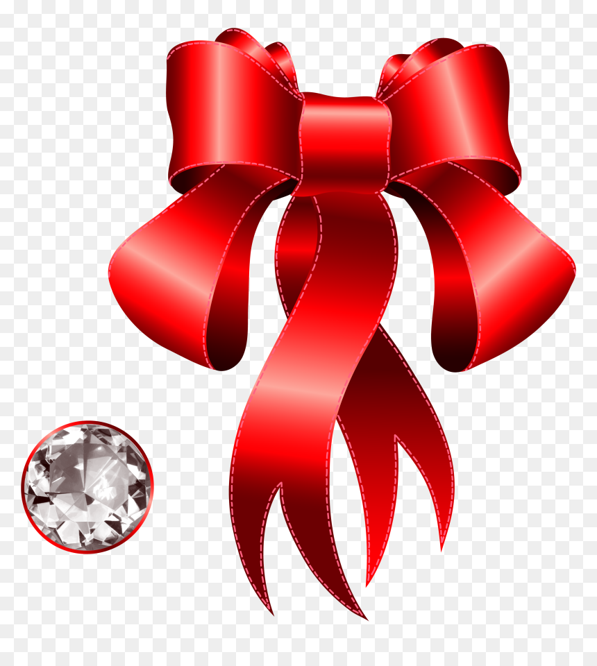 Red Bow With Diamond, HD Png Download - red ribbon png