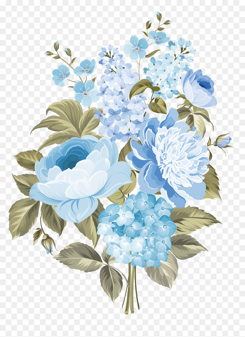 Blue Vintage Flowers Png, Transparent Png - vintage png