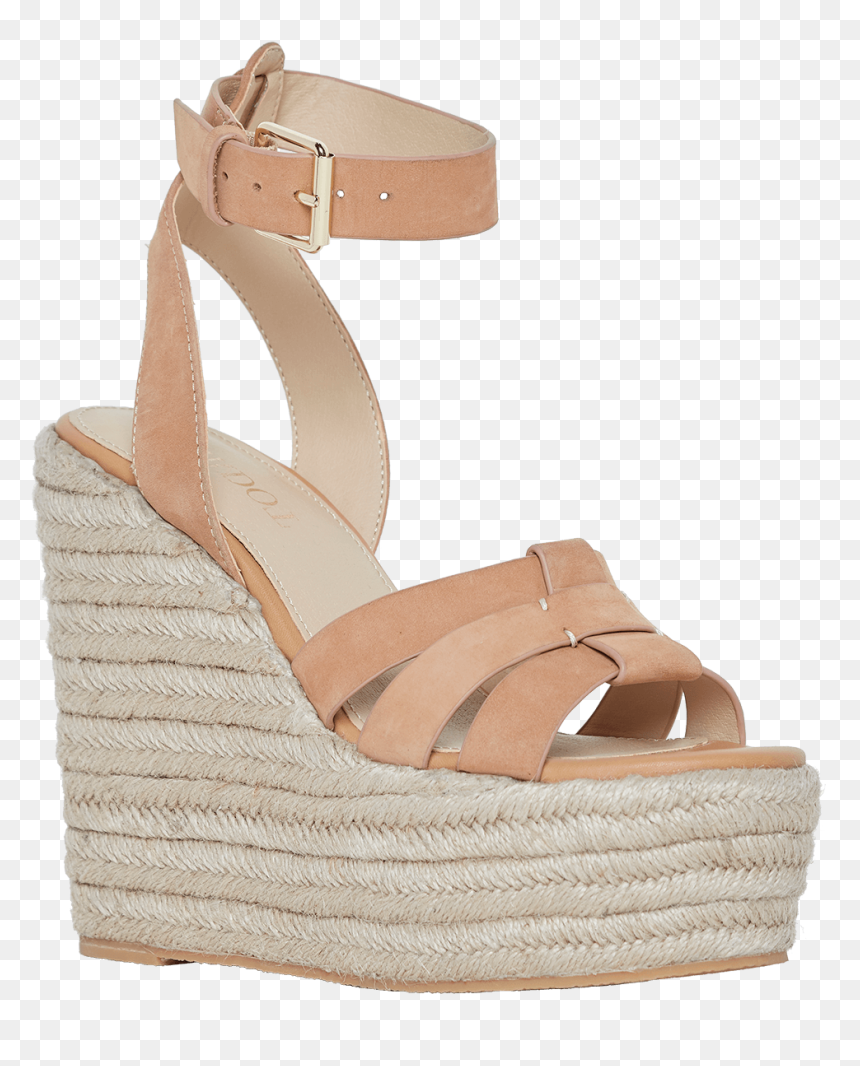 Leather Strap Wedge In Colour Tan - High Heels, HD Png Download - leather strap png