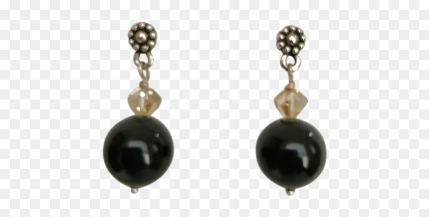 Silver Ball Motif Posts Black Pearl Earrings"
 Class="lazyload - Earrings, HD Png Download - silver ball png
