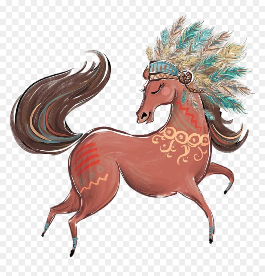#watercolor #horse #boho #indian #woodland #feathers - Cartoon, HD Png Download - indian feathers png