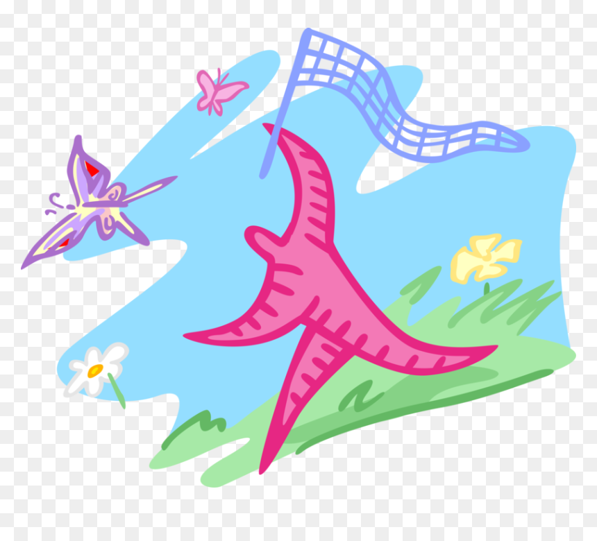 Vector Illustration Of Chasing Butterflies With Butterfly, HD Png Download - butterfly net png