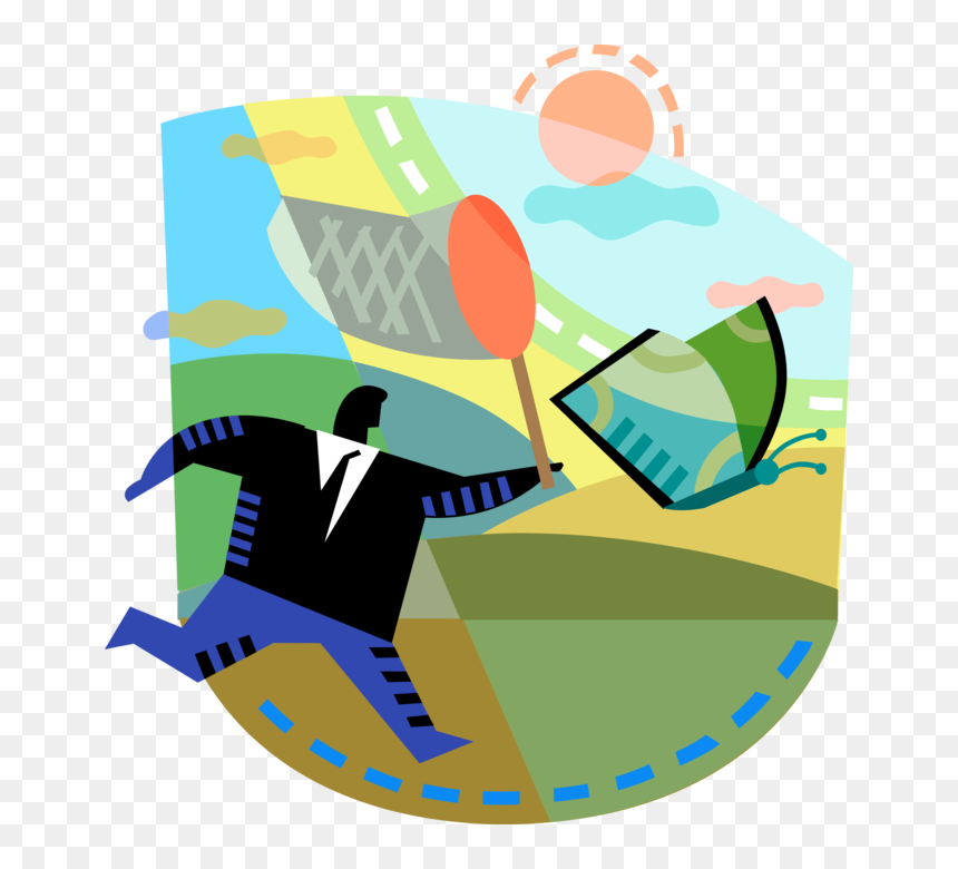 Vector Illustration Of Businessman Chases Elusive Financial, HD Png Download - butterfly net png