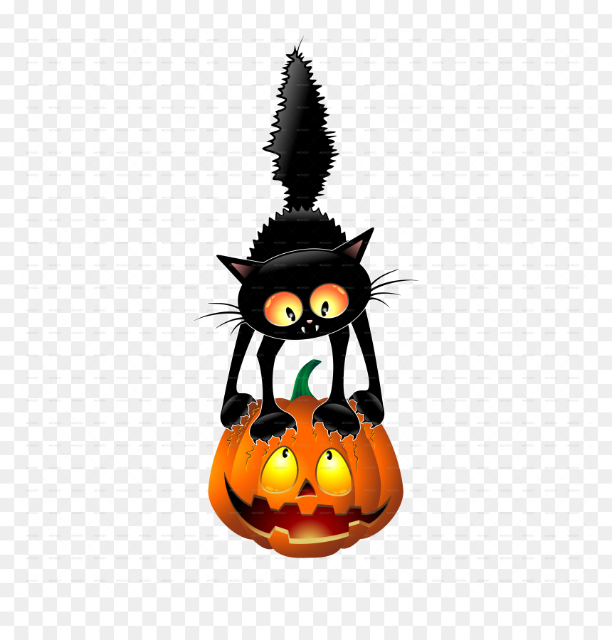 Halloween Black Cat Cartoon, HD Png Download - halloween pumpkins png