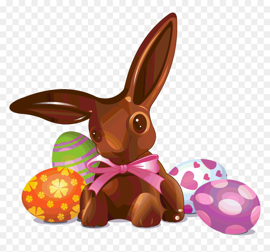 Easter-chocolate Bunny And Eggs - Easter Bunny Egg Chocolate, HD Png Download - chocolate bunny png