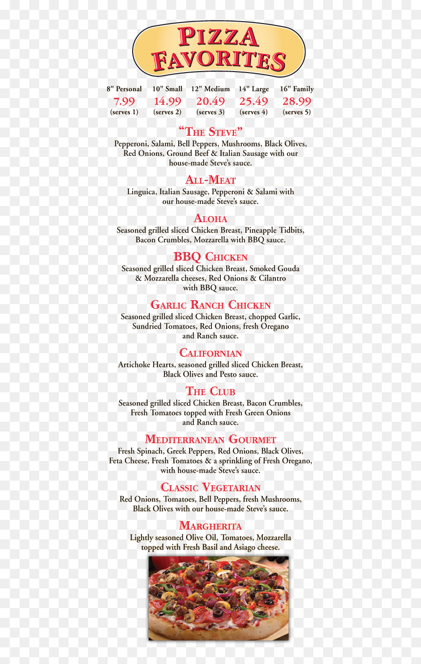 Mr Steve's Pizza Menu, HD Png Download - pizza steve png