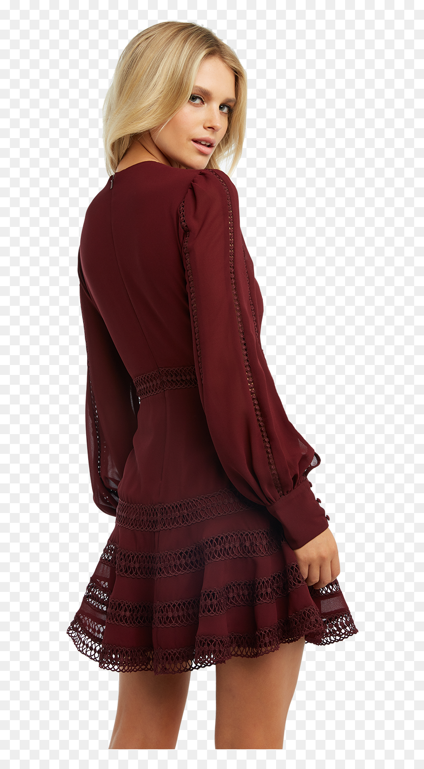 Luella Lace Trim Dress In Colour Burgundy, HD Png Download - lace trim png