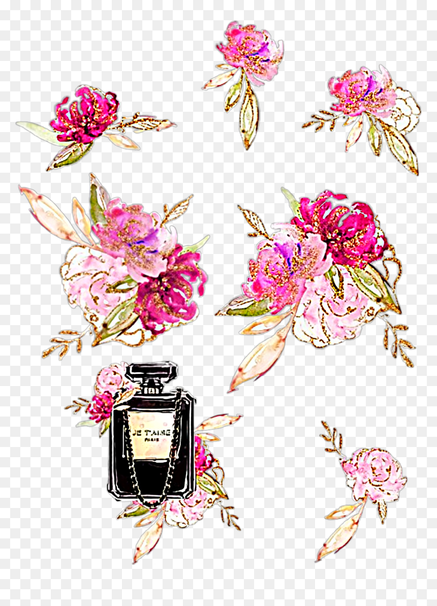 #watercolor #flowers #floral #bouquet #roses #lillies - Watercolor Flowers Pink And Glitter Png, Transparent Png - watercolor roses png