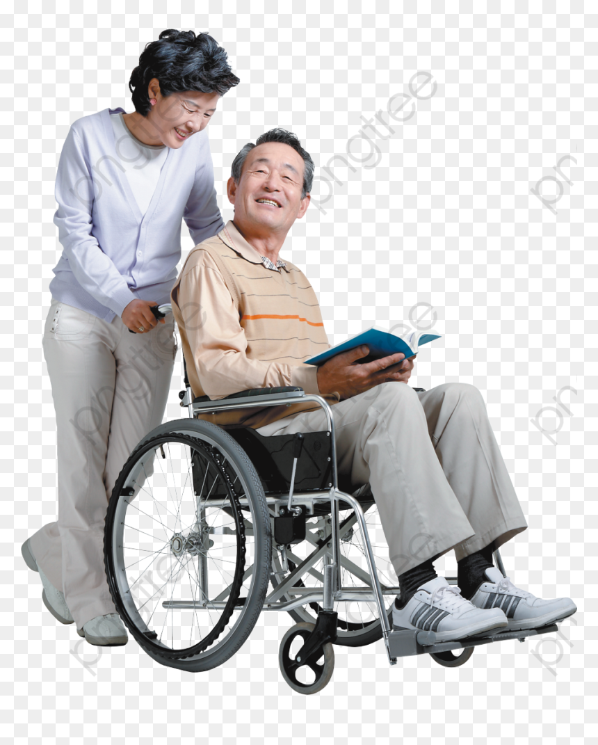 Transparent Nurse Clip Art - Man Pushing Wheel Chair, HD Png Download - elderly png