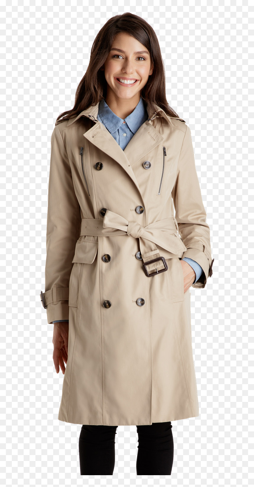 Classic Double Breasted Trench Coat London Fog , Transparent - Overcoat, HD Png Download - trench coat png