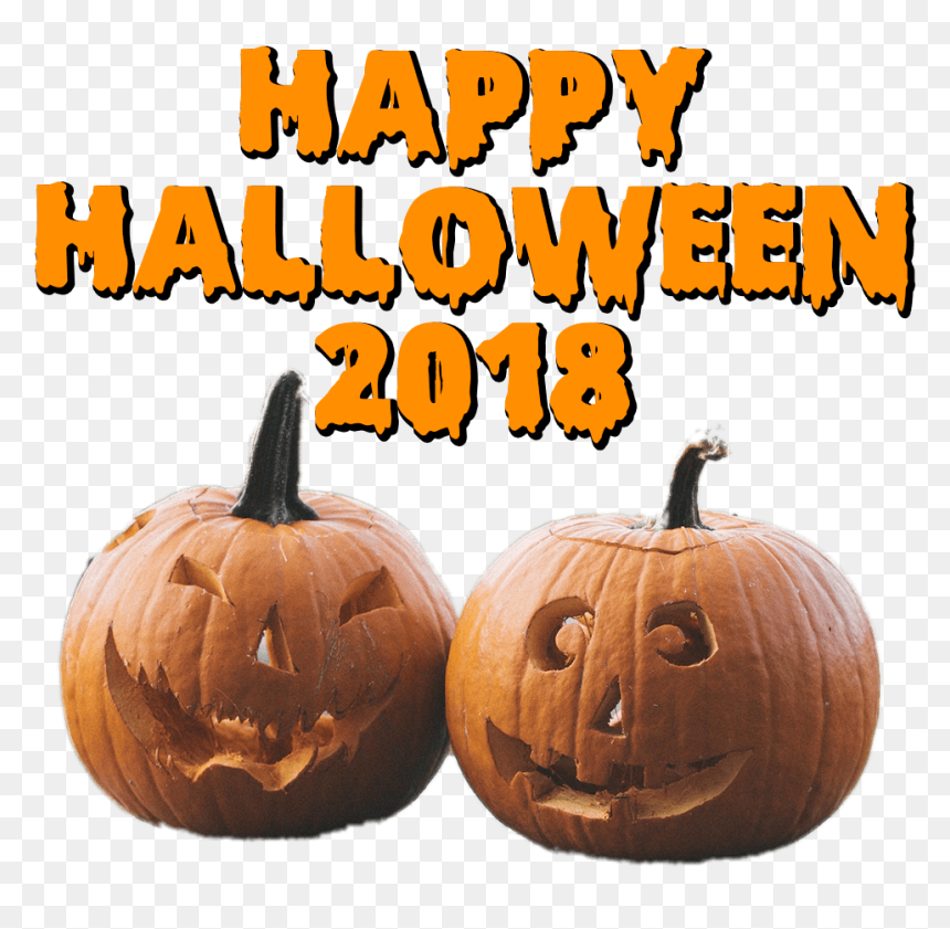 Download Two Pumpkins Happy Halloween 2018 Transparent - Jack-o'-lantern, HD Png Download - pumpkin png transparent