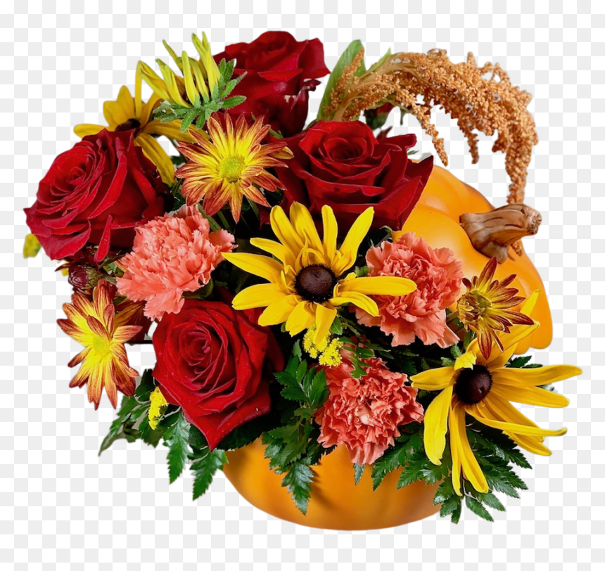 Arrangement Of Roses, Rudbeckia, Daisies, And Carnations - Bouquet, HD Png Download - fall flowers png