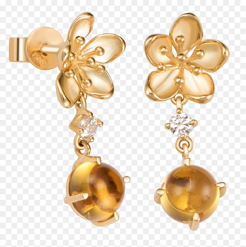 Bông Tai Pnj Sắc Xuân Vàng 18k Đính Đá Citrine - Bông Tai Citrine Hoa Mai Vàng 18k, HD Png Download - hoa mai png