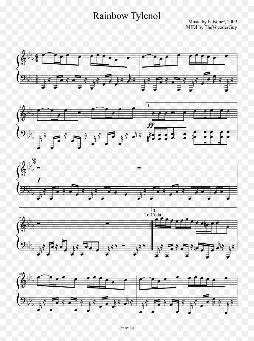 Disappearance Of Hatsune Miku Piano Sheet, HD Png Download - tylenol png