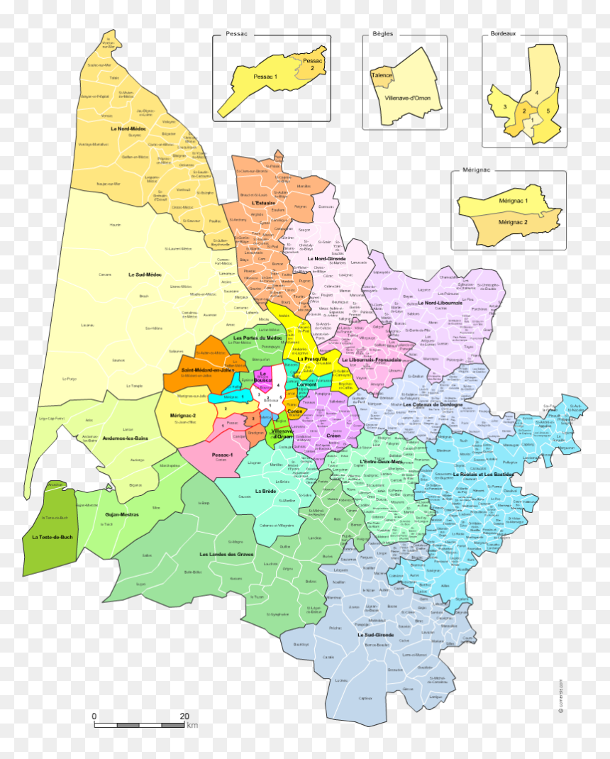Gironde Counties Map With Names For Word And Excel - Canton De La Gironde, HD Png Download - word map png