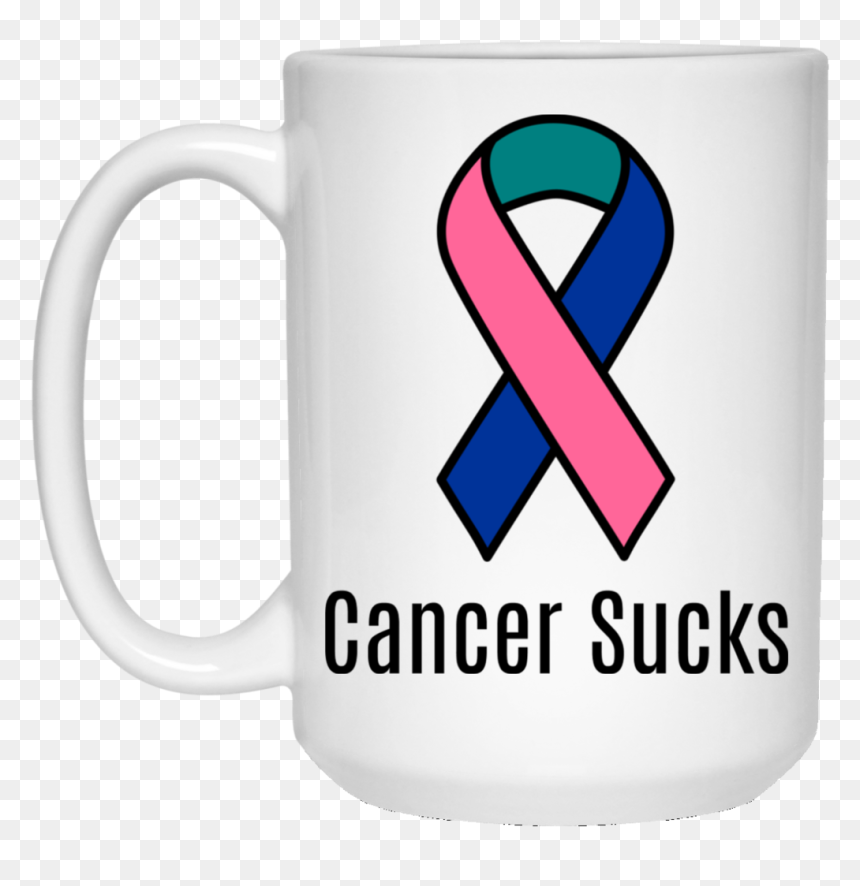 Cancer Sucks Pink Blue Teal Ribbon Thyroid Cancer Awareness - Thyroid Cancer Ribbon Svg, HD Png Download - teal ribbon png