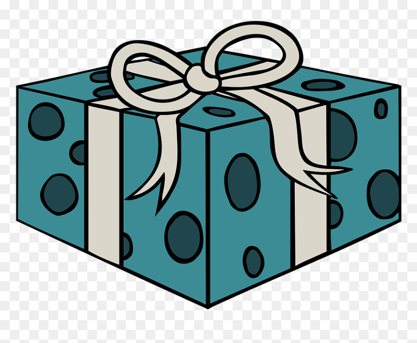Gift, Box, Bow, Ribbon, Teal, Silver, Dots, Celebration - Christmas Gifts Colouring Pages, HD Png Download - teal ribbon png