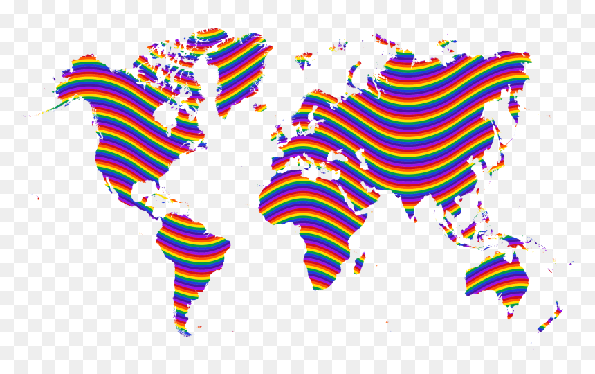 Rainbow Waves World Map Clip Arts - Png Black And White, Transparent Png - waves graphic png