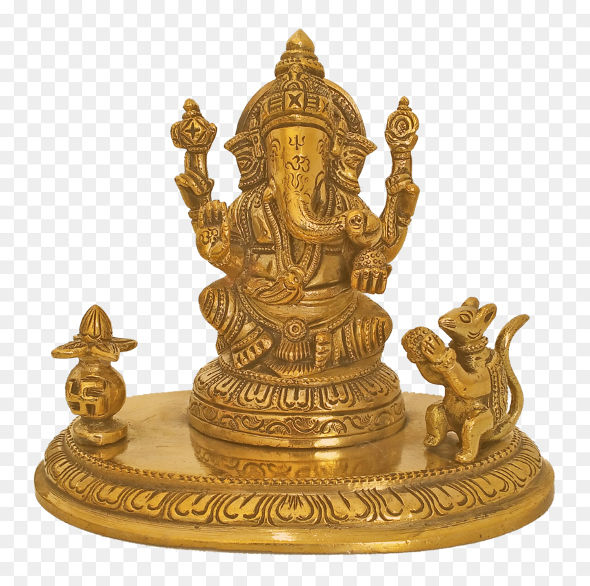 Holy God Shri Ganesha Sitting With Mouse And Kalasam - Brass, HD Png Download - shree ganesh png