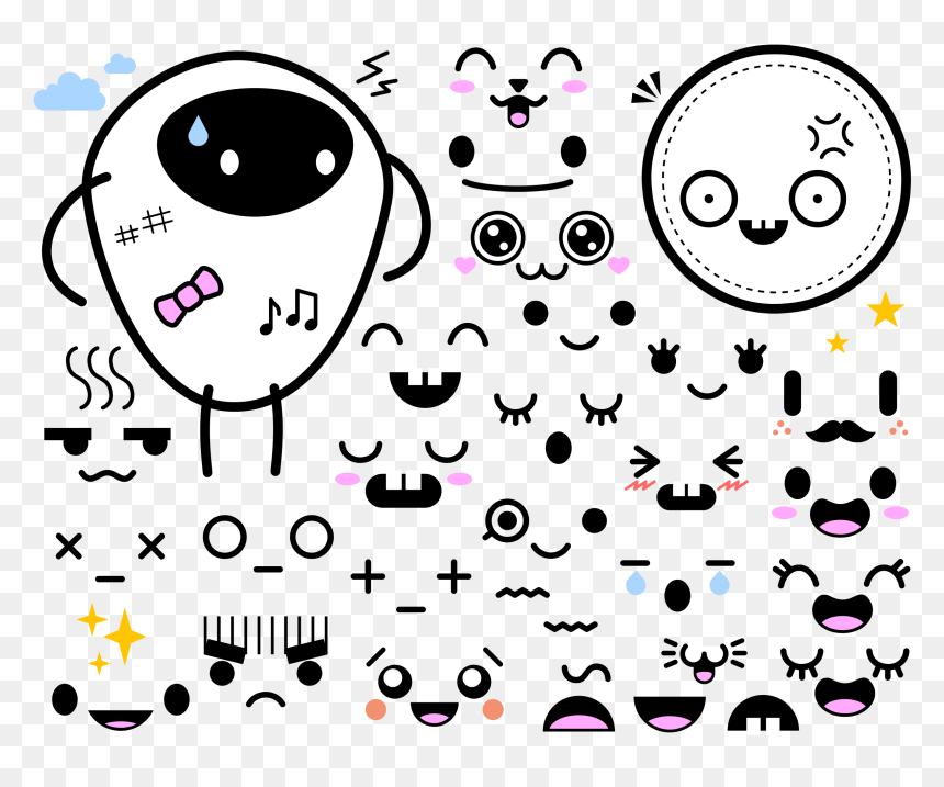 Cute Face Png - Cute Japanese Drawing Style, Transparent Png - face clipart png