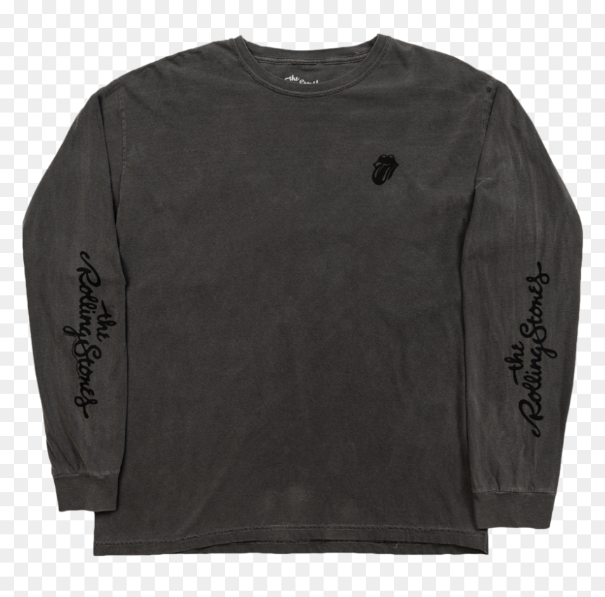 Rolling Stones Black On Black Washed Long Sleeved Shirt, HD Png Download - long tongue png