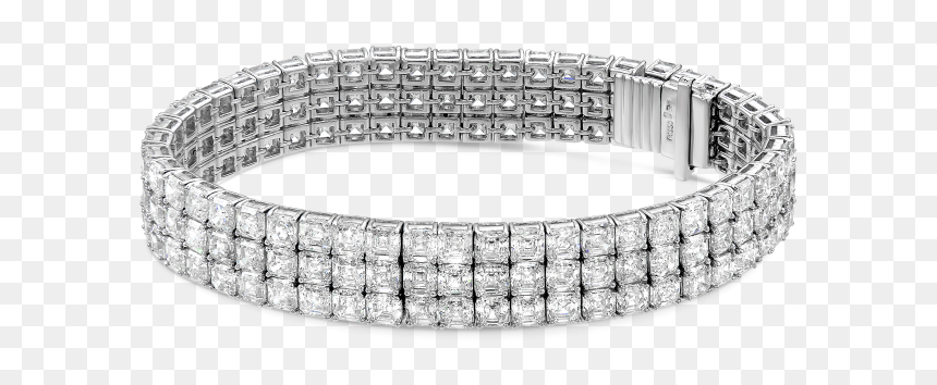 3 Row Asscher Diamond Bracelet - 3 Row Diamond Tennis Bracelet, HD Png Download - diamond bangles png
