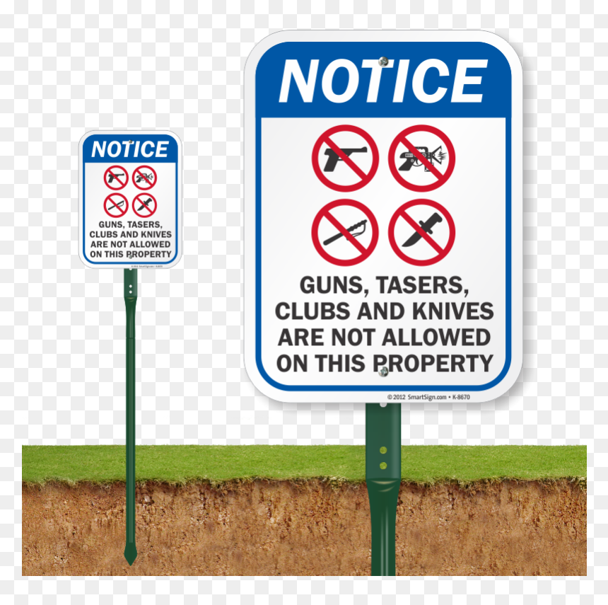 No Guns Tazers Clubs & Knives Sign - Keep Dog Off Grass Signs, HD Png Download - no guns png