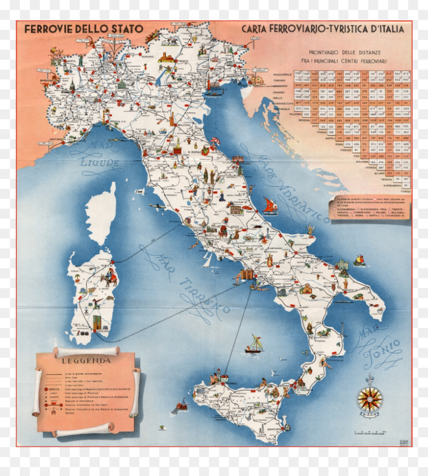 Mạng Lưới Đường Sắt Italia, HD Png Download - italy map png