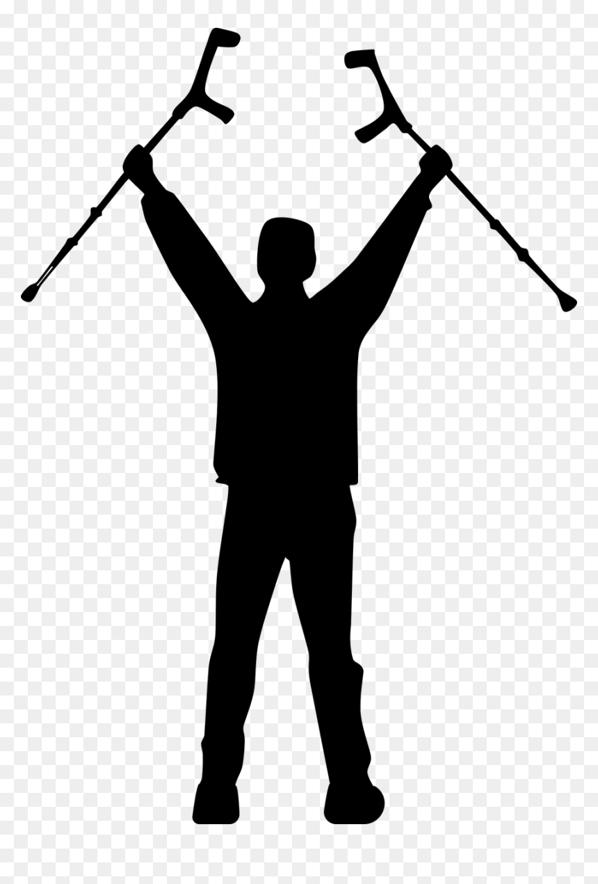 Man With Crutches Silhouette, HD Png Download - crutches png