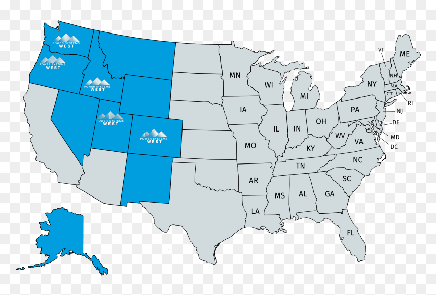 Service Area Map For Power Systems West - West Coast States Capitals, HD Png Download - blank png background