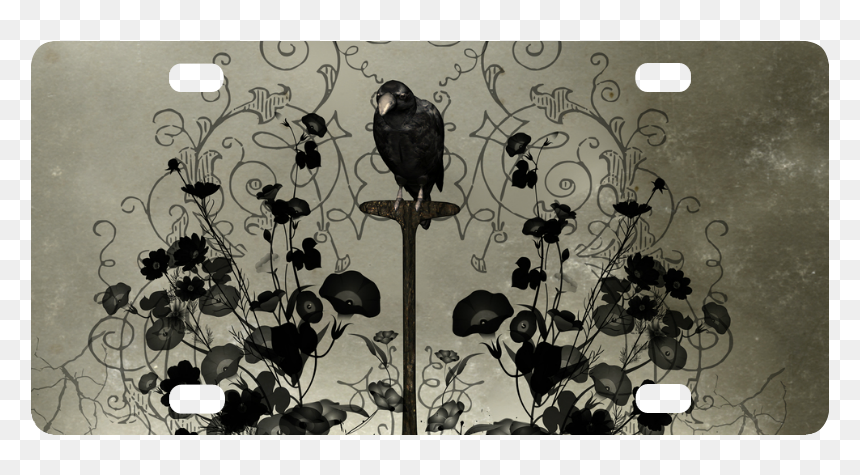 Crow With Flowers On Vintage Background Classic License - Nightingale, HD Png Download - vintage background png