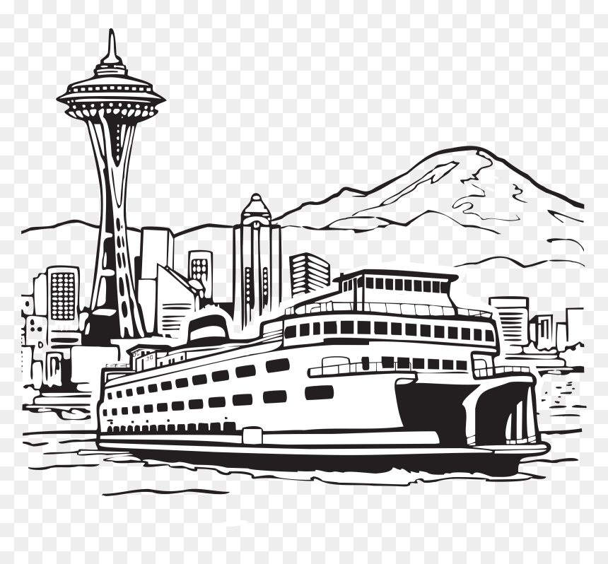 Space Needle And Ferry Svg Clip Arts - Clipart Black And White Ferry, HD Png Download - space .png