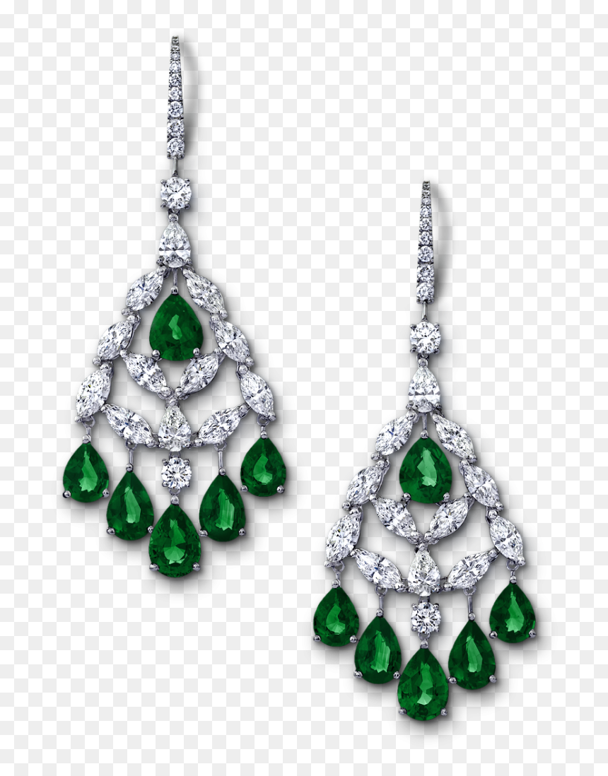 Angara Chandelier Emerald Dangle Earrings With Diamond - Png File Diamond Earrings, Transparent Png - diamond earrings png