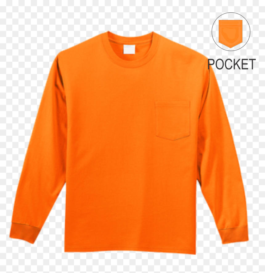 Safety Orange Pocket Long Sleeve T Shirt Front, HD Png Download - shirt pocket png