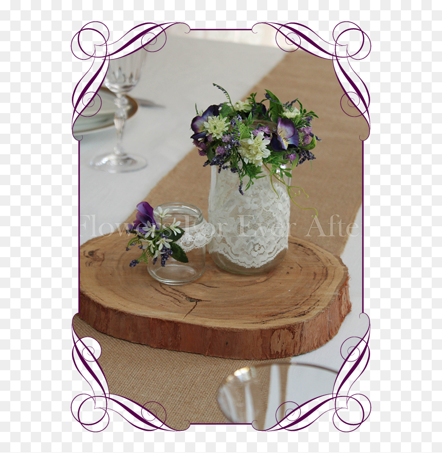 Set Of 2 Purple Rustic Floral Jar Centerpiece Flowers - Coffee Table, HD Png Download - rustic flowers png