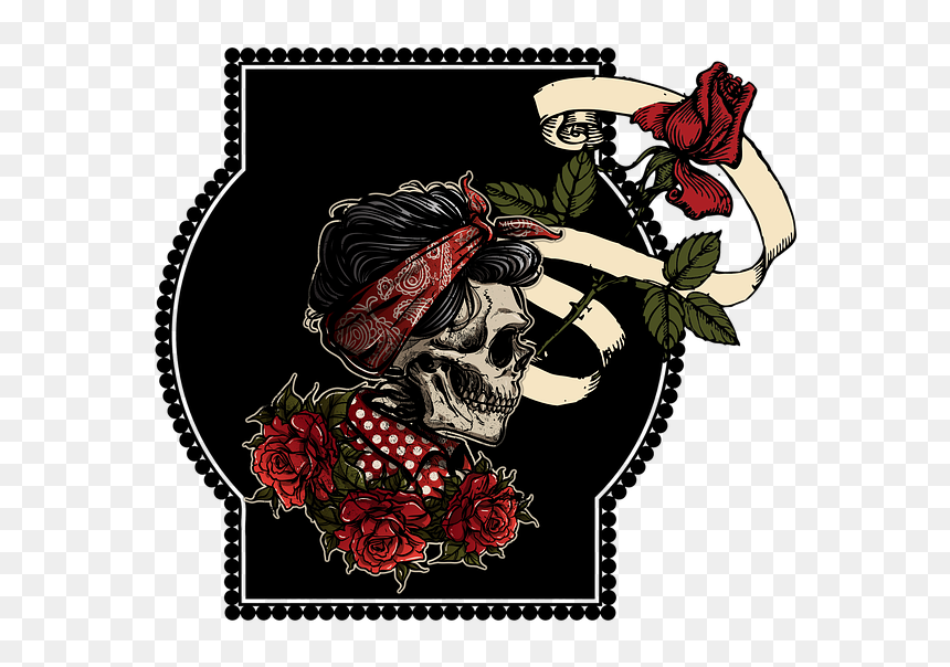 Skull, Rose, Fantasy, Dark, Flowers, Black, Red - Rose Tengkorak, HD Png Download - gothic rose png