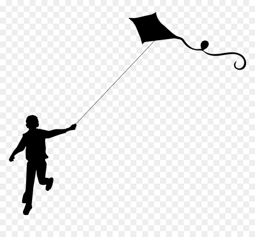 Boy, Flying Kite, Male, Playing, Silhouette - Makar Sankranti Black And White, HD Png Download - child playing png