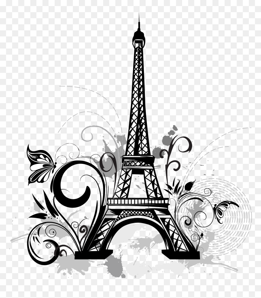 Tattoo Wall Eiffel Decal Tower Drawing Clipart, HD Png Download - eiffel tower drawing png