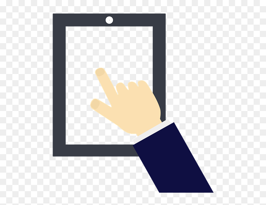 Tablet, Hand, Man, Cartoon, Touch, Communication - Sign, HD Png Download - finger touch png