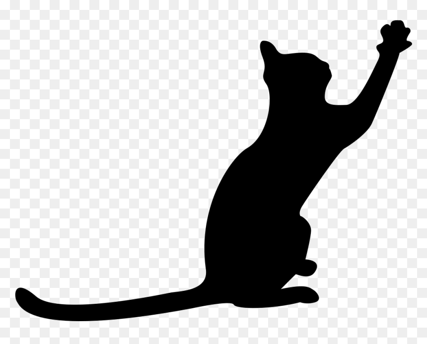 Cat Black Silhouette With Extended Tail And One Paw - Cat Silhouette Paw Up, HD Png Download - black cat silhouette png