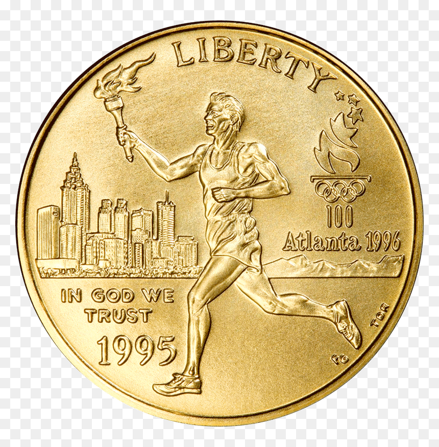 1995-w Olympic Torch Runner $5 Commemorative Gold ~ - Coins Gold, HD Png Download - olympic torch png