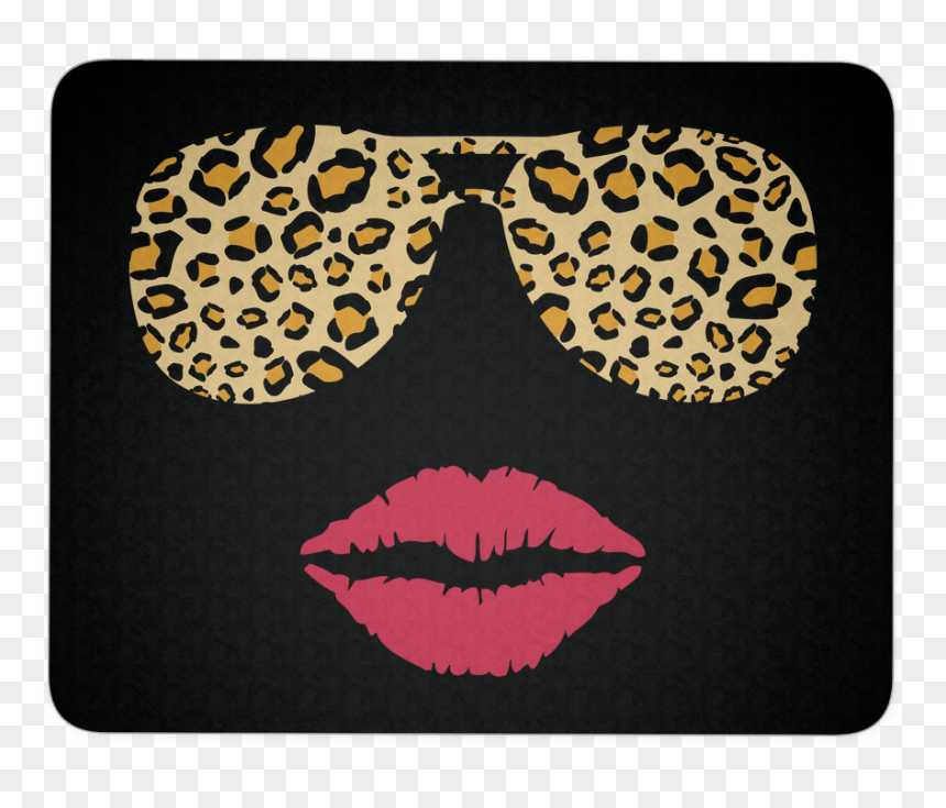 Leopard Sunglasses & Red Lipstick Lips Kiss White - Leopard Sunglasses Clipart, HD Png Download - red lipstick png