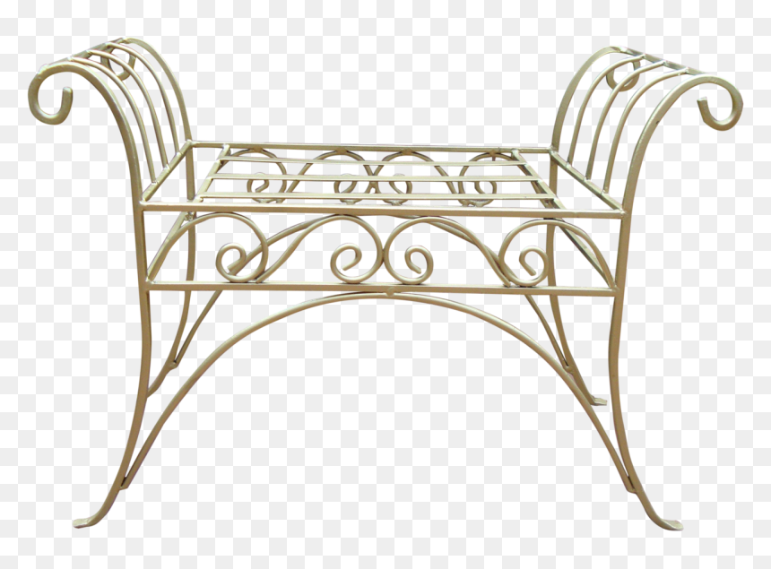 [sold] Gold Painted French Art Deco Scroll Iron Metal - Bench, HD Png Download - gold scroll png