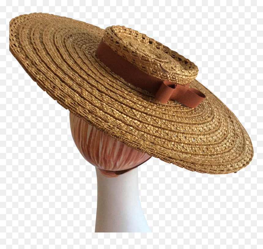 New York Creations Wide Brim Tilt Straw Hat 1940s - Wool, HD Png Download - new york hat png